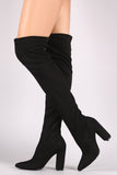 Qupid Fitted Suede Pointy Toe Chunky Heeled Over-The-Knee Boots