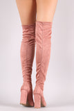 Qupid Fitted Suede Pointy Toe Chunky Heeled Over-The-Knee Boots