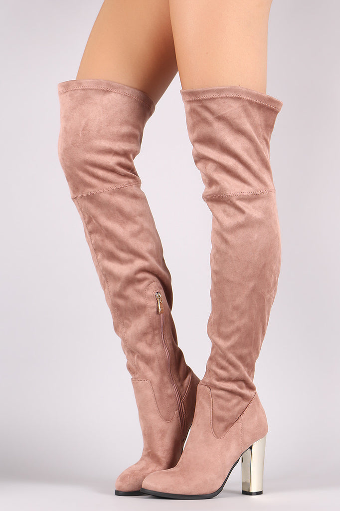 Qupid Suede Chunky Metallic Heeled Over-The-Knee Boots