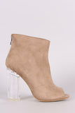 Suede Peep Toe Chunky Perspex Heeled Ankle Boots