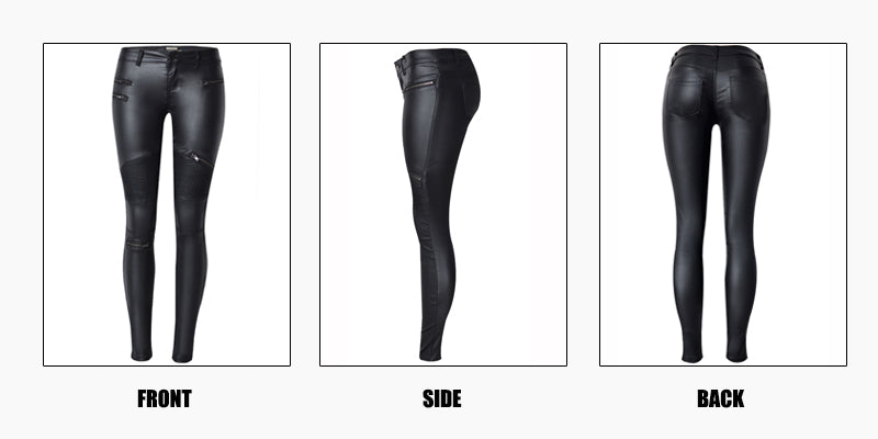 Sexy Women Faux Leather Bodycon Black Stretch  Zipper Pants
