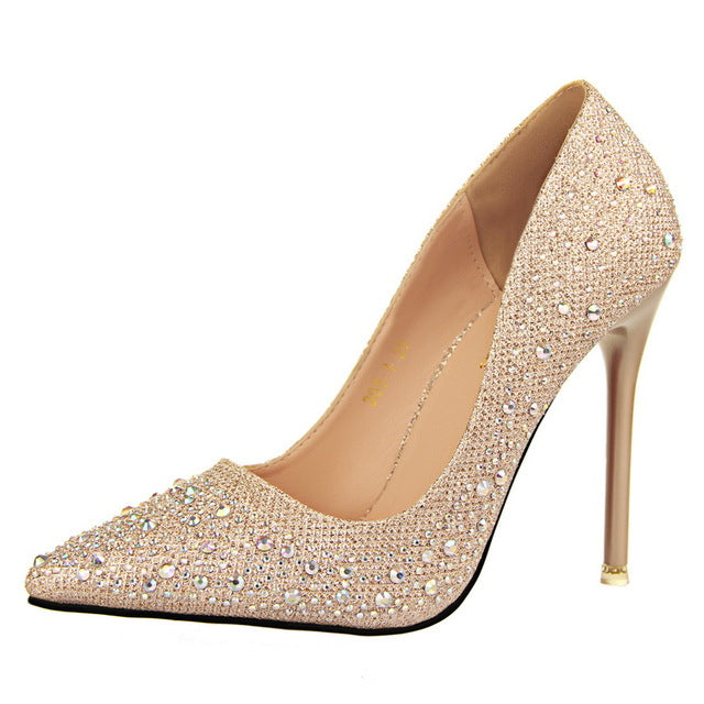 Bling Bling Silver Sequins Rhinestone Bow Wedding Shoes 2023 Leather 8 cm  Stiletto Heels Pointed Toe Wedding Pumps High Heels