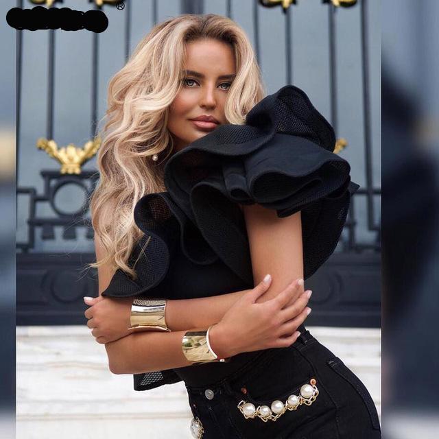 Sexy Mesh Ruffle Womens Bodysuit / Playsuit