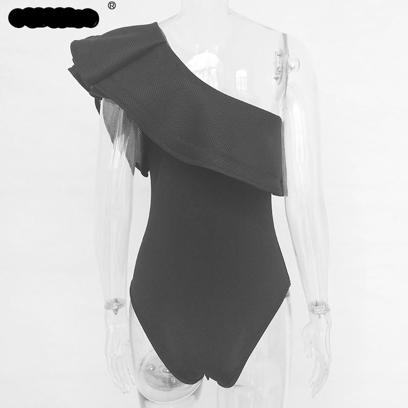Sexy Mesh Ruffle Womens Bodysuit / Playsuit
