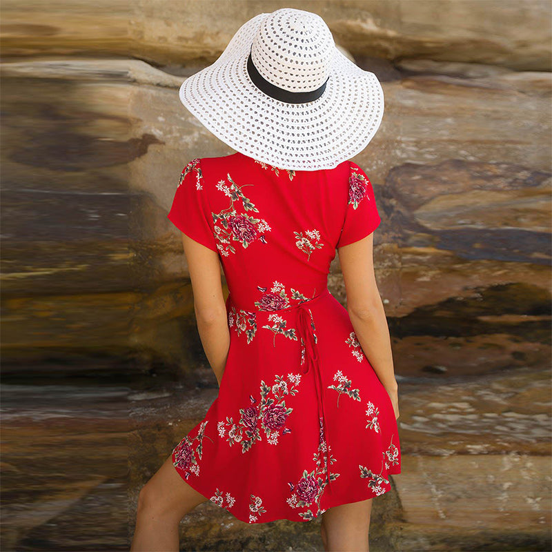 Lovely Floral  Boho Mini Beach Dress