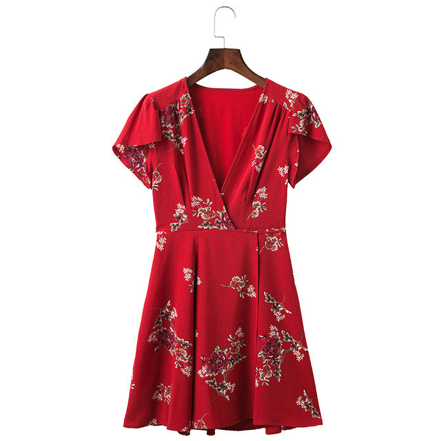 Lovely Floral  Boho Mini Beach Dress