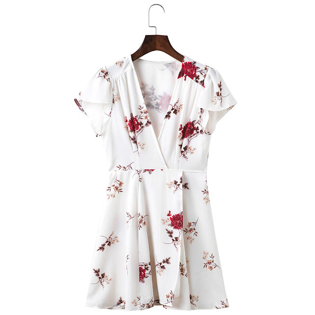 Lovely Floral  Boho Mini Beach Dress