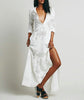 BOHO Chic Side Slit Lace White Chiffon Maxi Dress