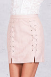 High Waist Autumn lace up leather suede pencil skirt
