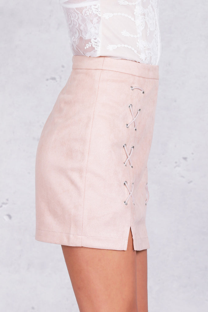 High Waist Autumn lace up leather suede pencil skirt