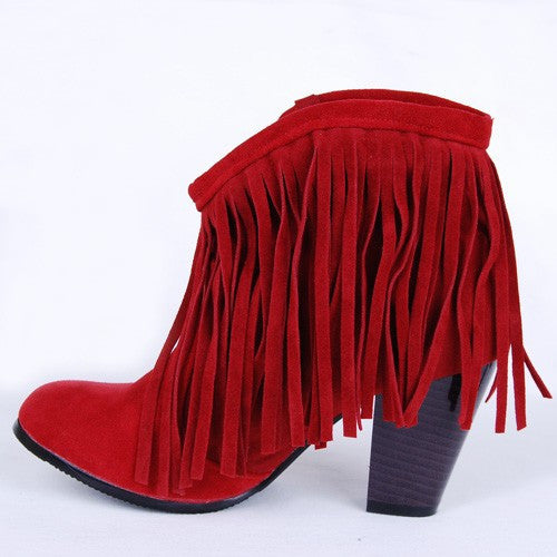 Tassels Fringe Chunky Cowboy Booties