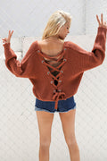 Sexy backless knitted lace up back sweater
