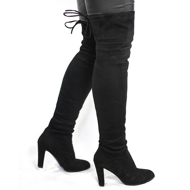 Women Faux Suede Over The Knee Thigh High Boots