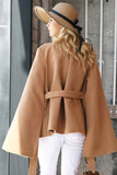 Elegant v neck Belted winter cape coat