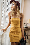 Elegant Stepping Out Suede Party Dress With tie up waist belt