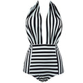 Sexy Halter Striped One Piece Swimsuit