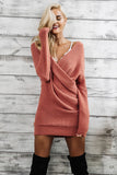Sexy V neck pullover cross knitting sweater dress
