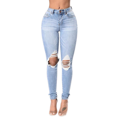 Full Figure Fashionable High Waist Womens  Side Ripped Jeans