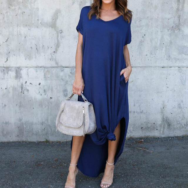 Long Sexy side split Maxi Casual  Dress with pockets