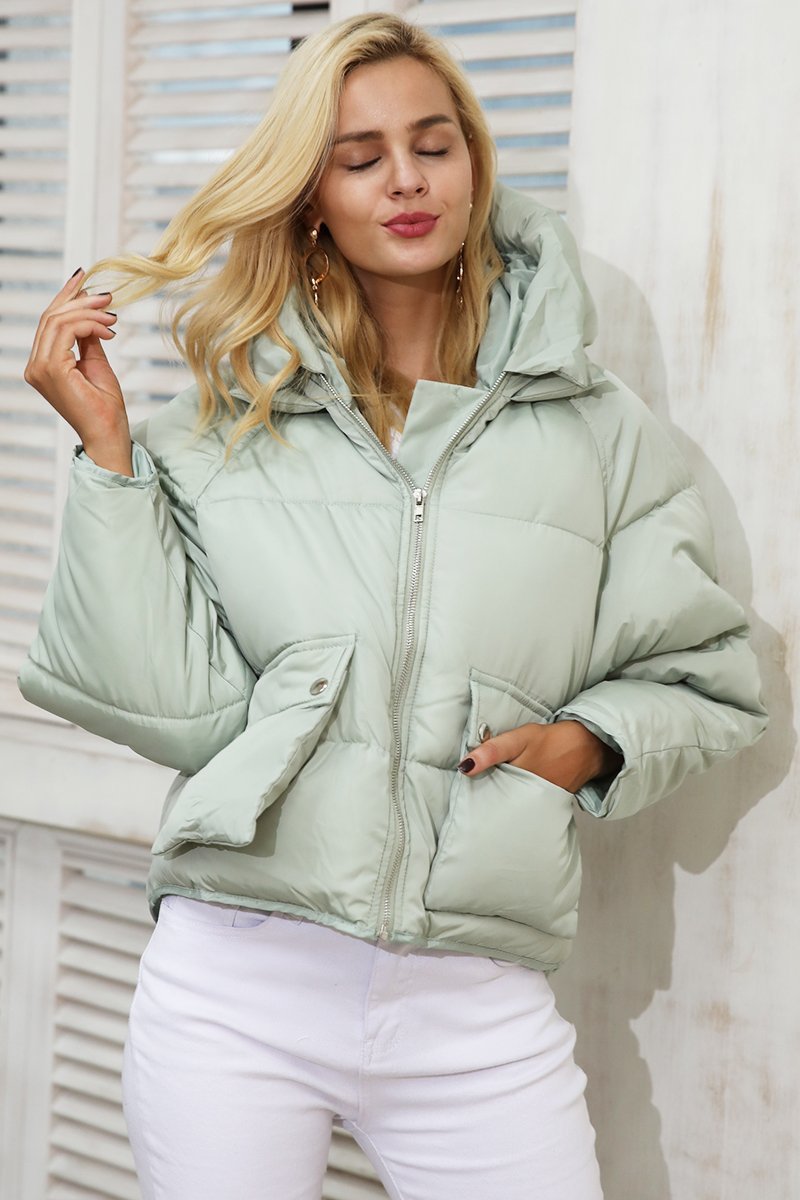 Womens warm cozy padded parka hooded zipper jacket