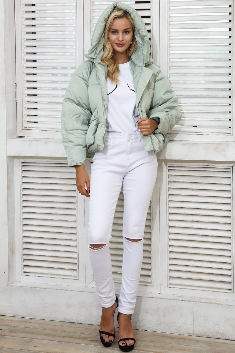 Womens warm cozy padded parka hooded zipper jacket