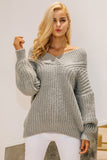 Thick Long Sleeve Off the Shoulder Winter warm v neck knitted sweater