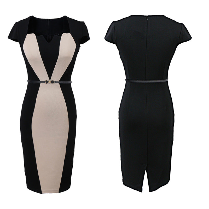 Elegant Square neck Office / Party  Lady Belted Dress
