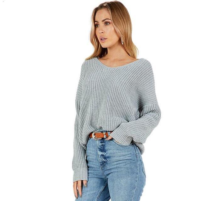Sexy Criss Cross Back Chunky Sweater