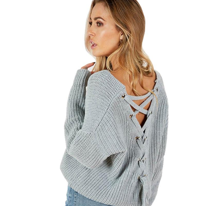 Sexy Criss Cross Back Chunky Sweater