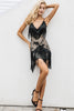 Sexy V Neck Halter sequined black Party  lace dress