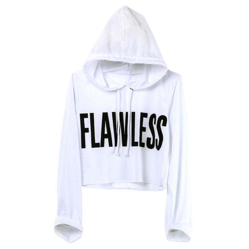 Stylish FLAWLESS Letter Hoody Crop Top Sweatshirt