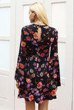 Floral dress with Flare sleeve and open neck