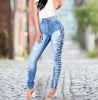 Full Figure Fashionable High Waist Womens  Side Ripped Jeans