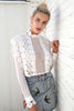 Sexy white lace mesh flower blouse