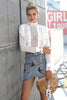 Sexy white lace mesh flower blouse