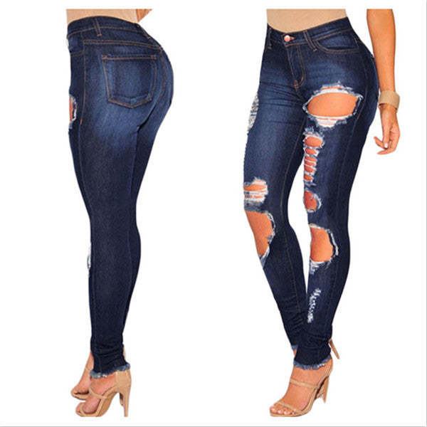 Sexy Denim Destroyed Frayed High Waisted Jeans