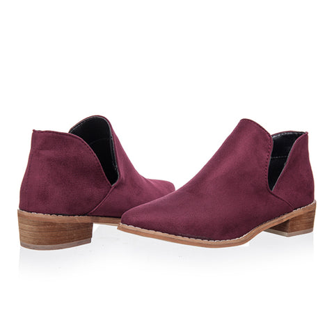 Flock V Shape Pointed Toe Ankle Boots