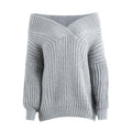 Thick Long Sleeve Off the Shoulder Winter warm v neck knitted sweater
