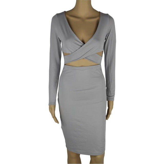 Long Sleeve Hollow Out Sexy Club Bandage Bodycon Dress