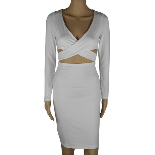 Long Sleeve Hollow Out Sexy Club Bandage Bodycon Dress