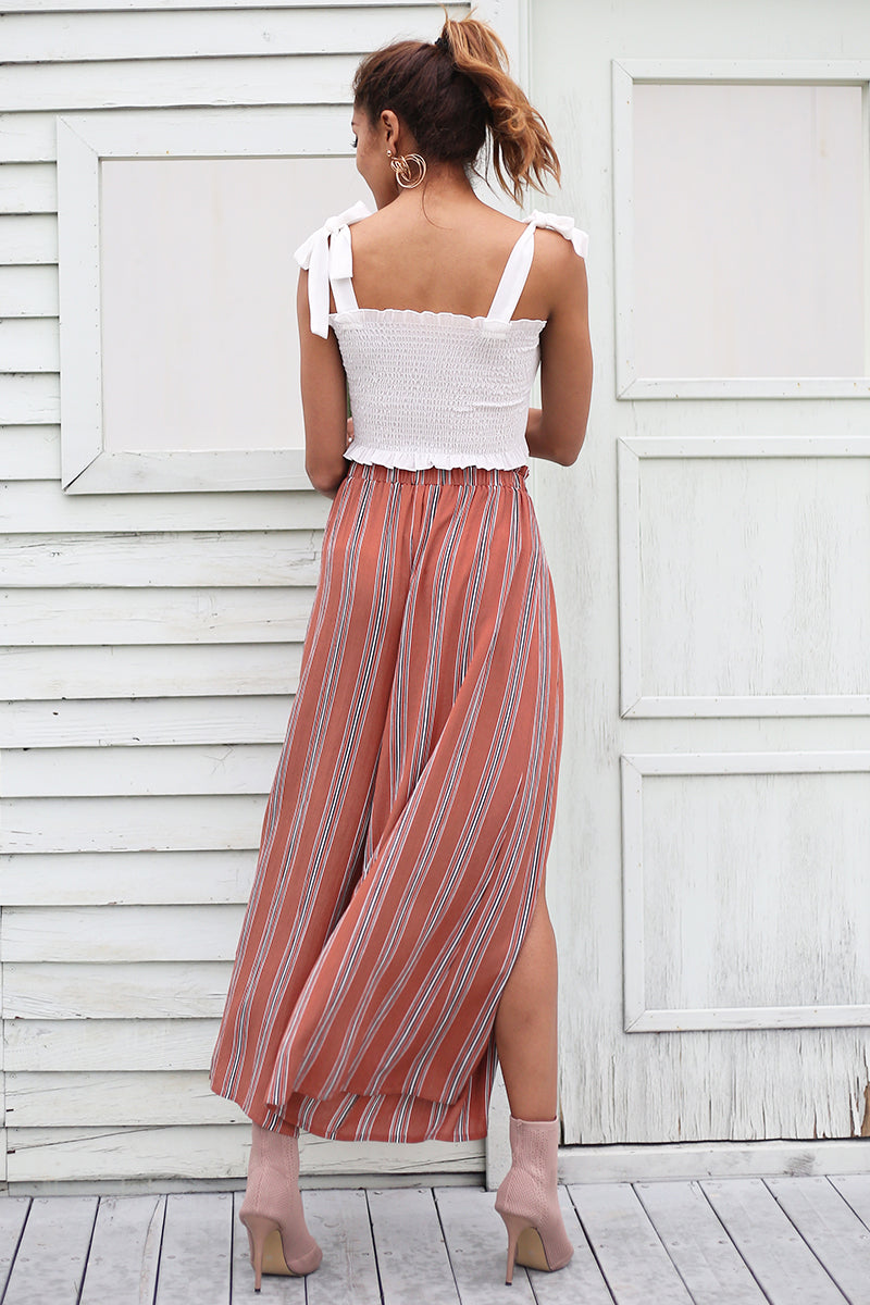 High waist split stripe wide leg pants
