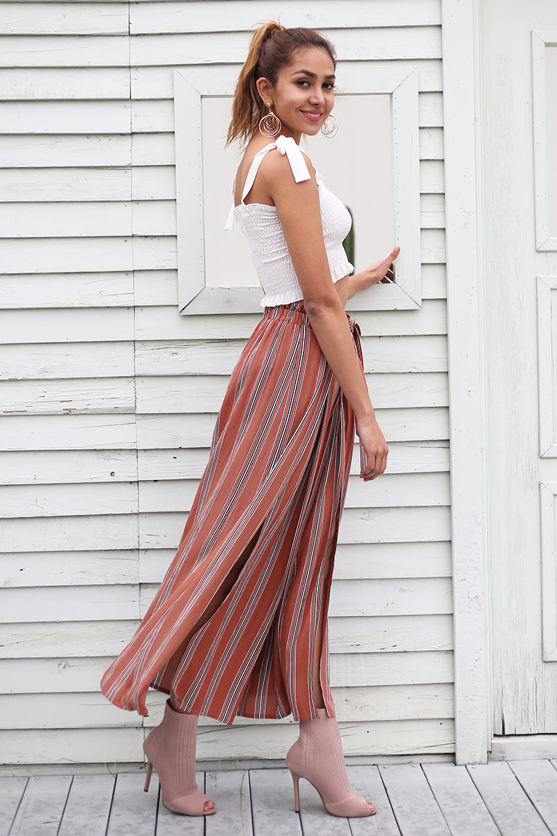 High waist split stripe wide leg pants
