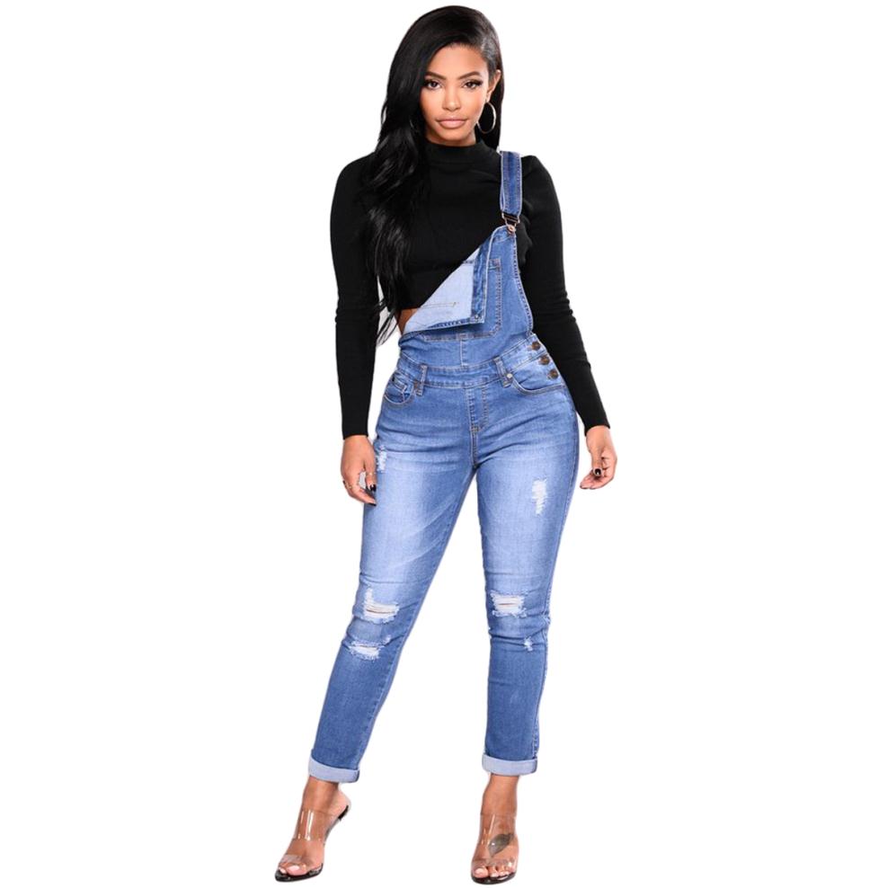 Ripped Denim Overalls with stretch