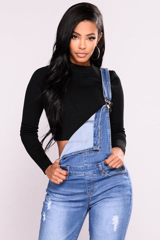 Ripped Denim Overalls with stretch
