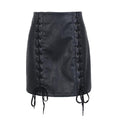 High waisted Lace up pu leather short skirt