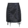 High waisted Lace up pu leather short skirt