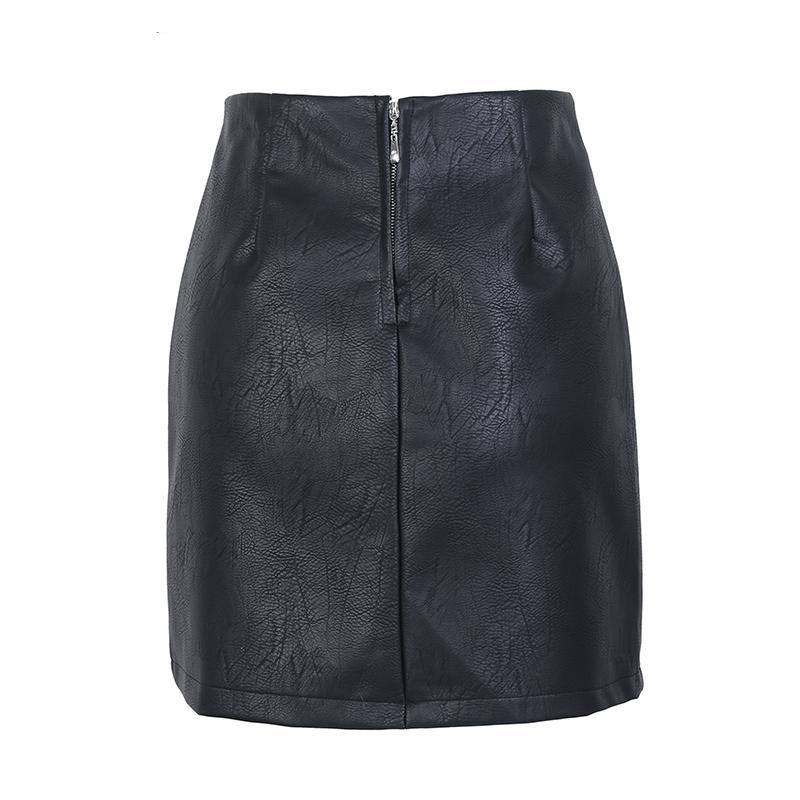 High waisted Lace up pu leather short skirt