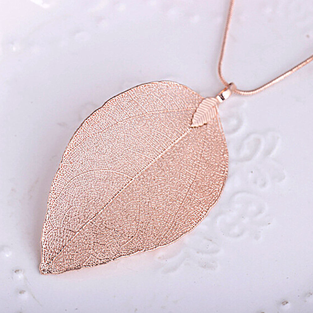 Womens Long Chain Leaf Necklace