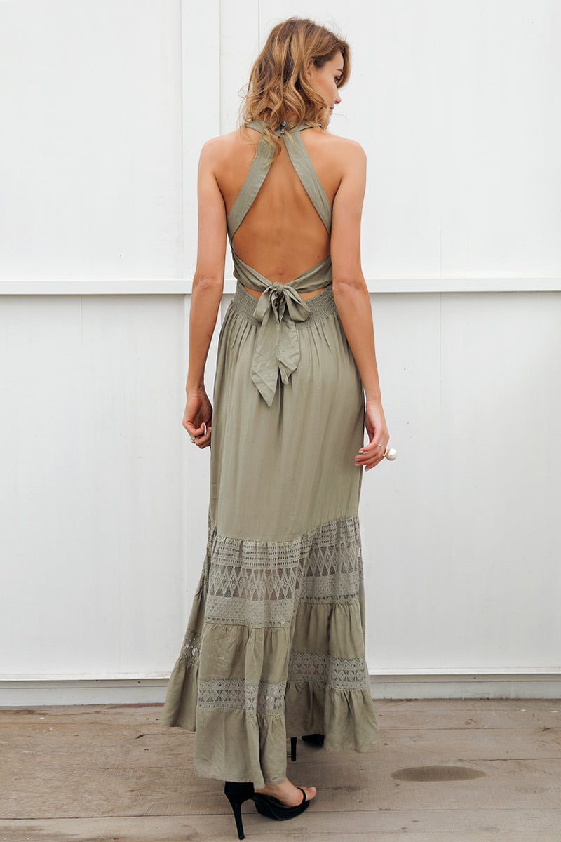 Halter hollow out long Spring /  Summer dress