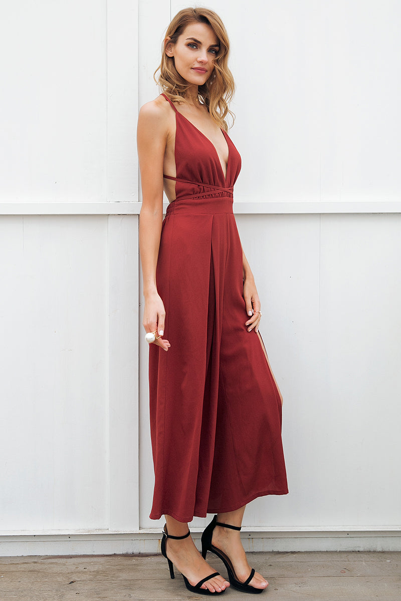 Board Walk Spring v neck backless Floral jumpsuit